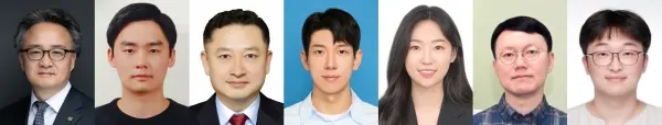 (좌측부터) DGIST(이종수, 정석진)-KIST(박민철, 고현우, 조수연)-KIMS(김용훈)-경북대학교(나현수) 공동연구팀. [사진제공= DGIST]